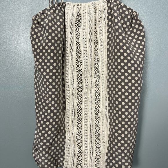 Miguelina Silk Crochet Tank Top Tie Strap Polka Dot Gray Size Small - Picture 2 of 8